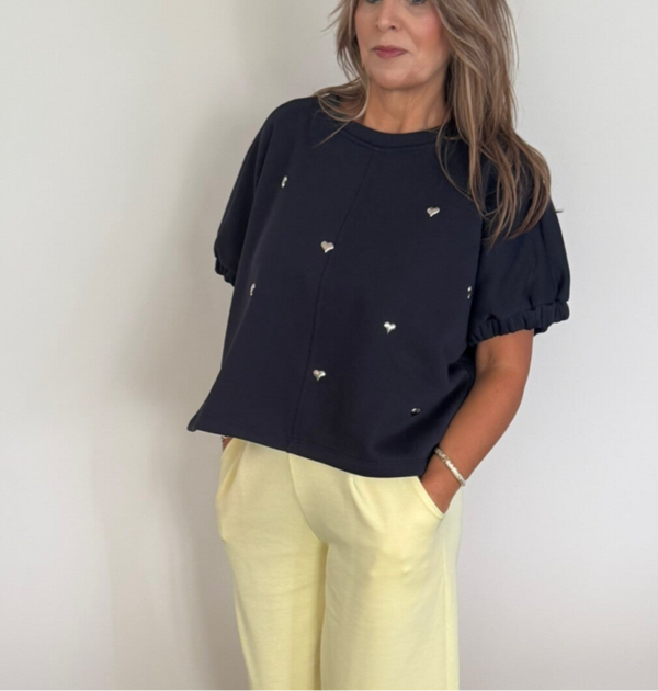 Sweater met korte mouw hartje blauw