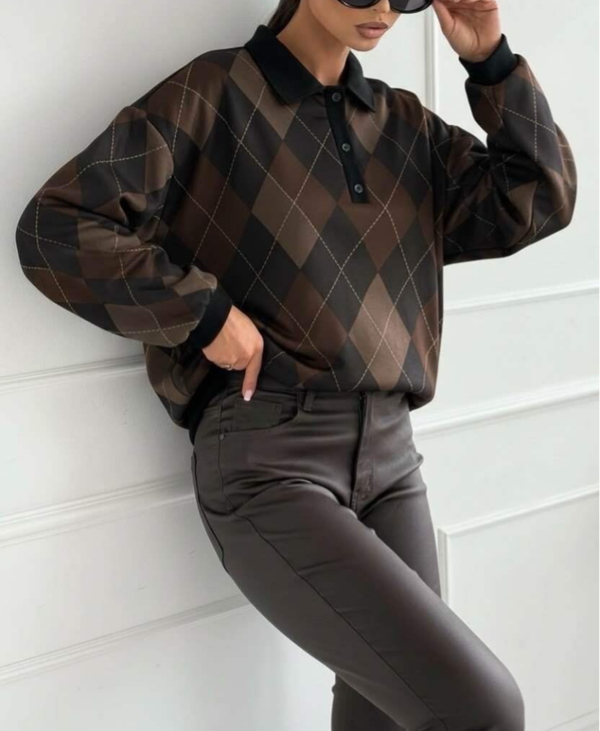 Leuk polotruitje  met ruit ZWART/BRUIN