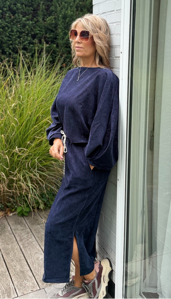 Set in velvet stofje marine