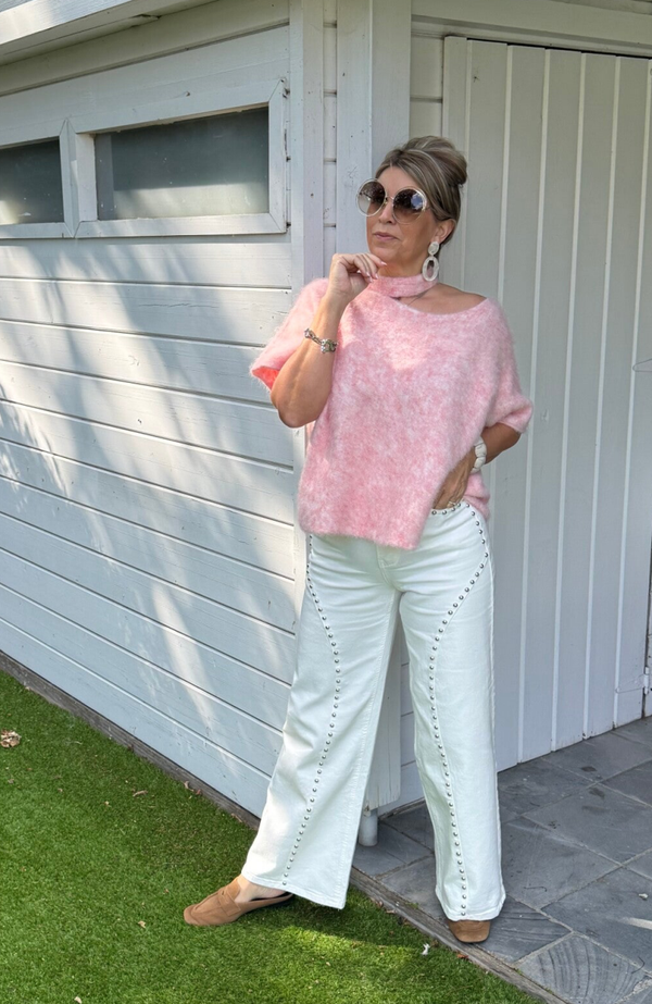 Jeansbroek met studs wit