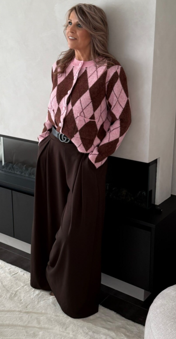 Suze trui met ruitje pink/burgundi