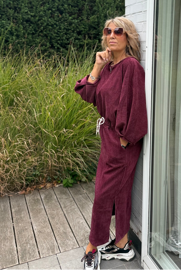 Set in velvet stofje burgundi