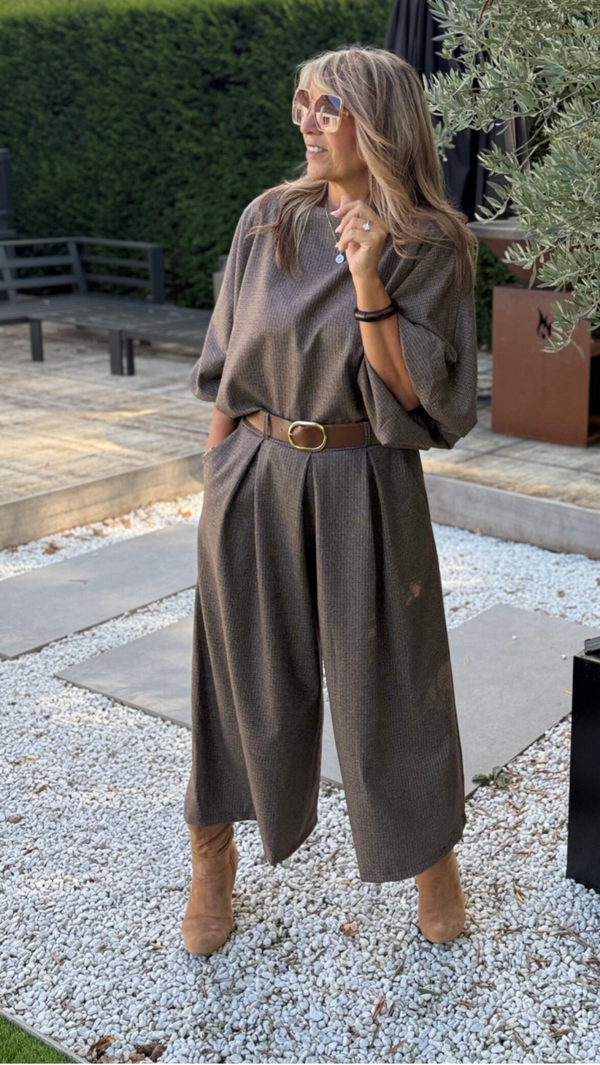set broek en top vichy beige bruin  Peg