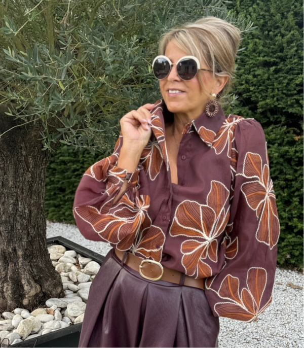 Burgundi blouse - orange flower