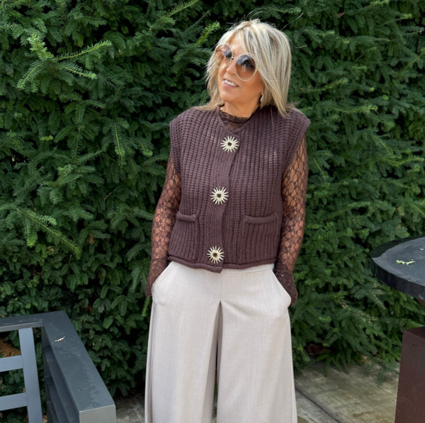 Gilet met gouden knoopjes lUCE CHOCO