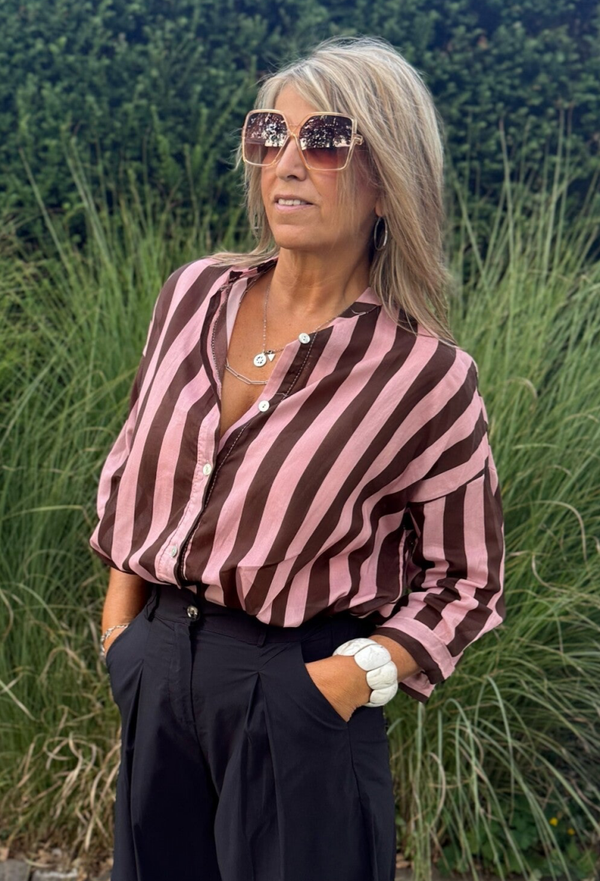 Blouse streep burgundi/pink