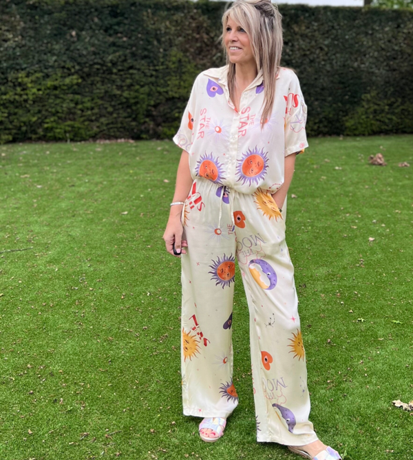 Broek moon /sun beige en bijpassende blouse