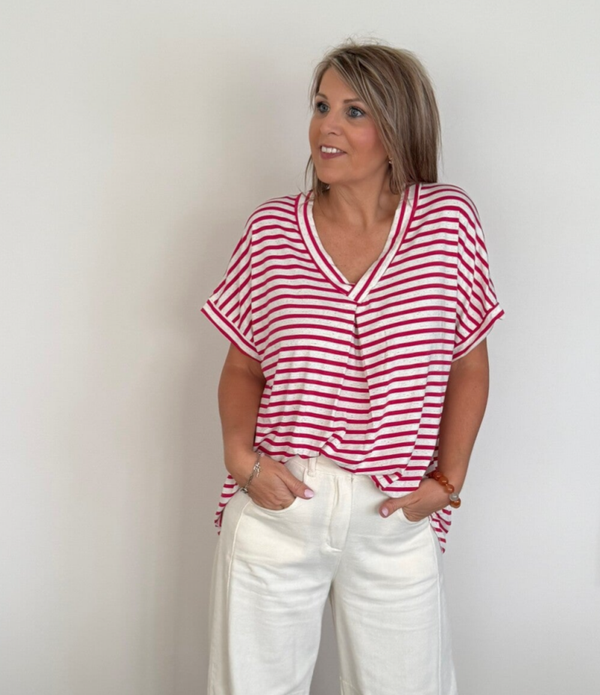 T-shirt met v-hals fuchsia