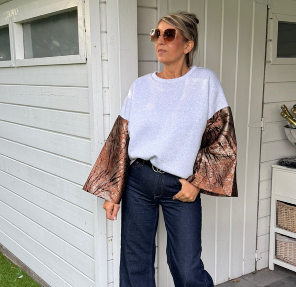 Sweater grijs met wijde mouwen gold