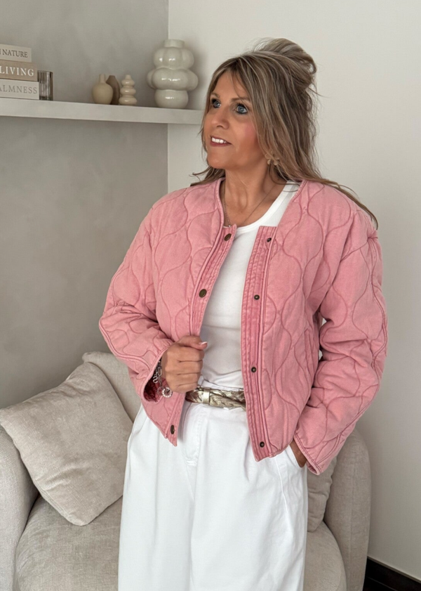Jeansvest pink gewatteerd