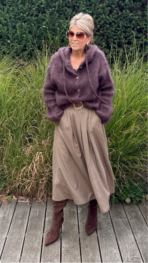 mohair knit met kap marron