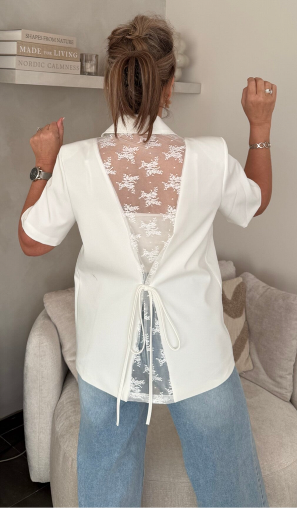 Blazervest Nina met kanten rug wit