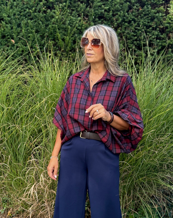 Geruit blouse blauwe ruit zacht stofje