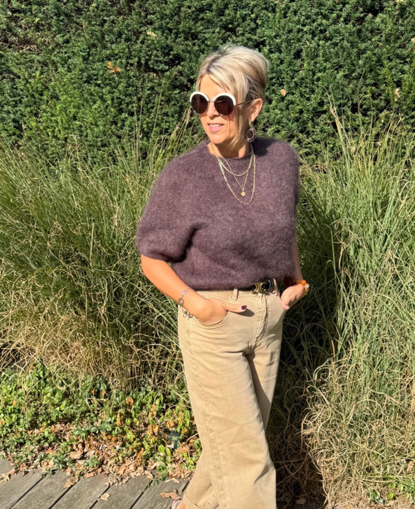 mohair knit met korte mouwen bruin