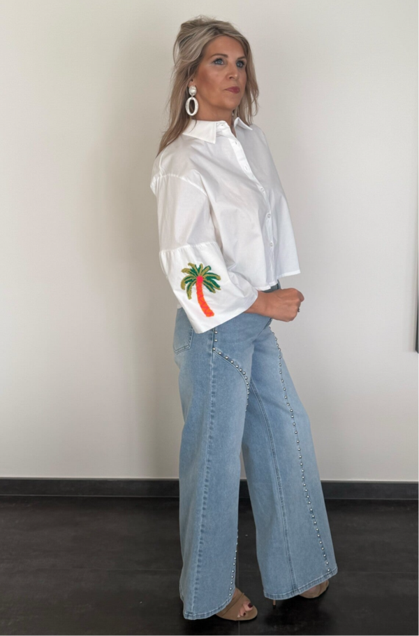 Blouse wit met borduursel op mouw Frauke
