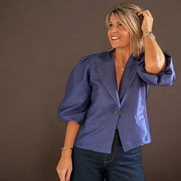 Blazervestje met pofmouwen blauw Gaelle