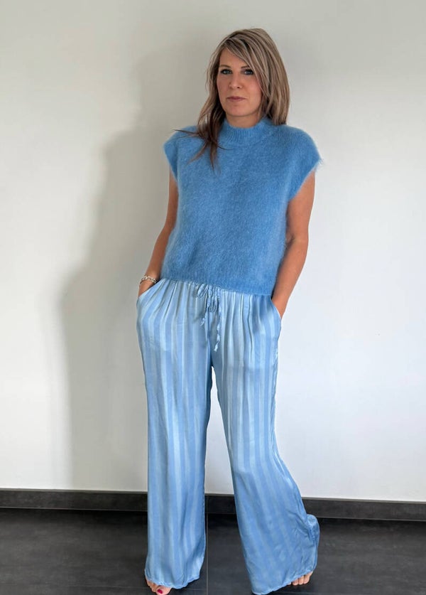 Satijnen broek blauw/lichtblauw