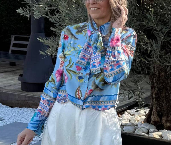 Blouse met striklent Jess blauw