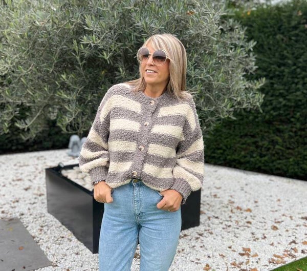 trui gestreept  taupe/ecru  Karen