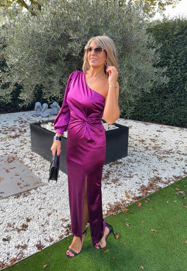 One shoulder  dress magenta