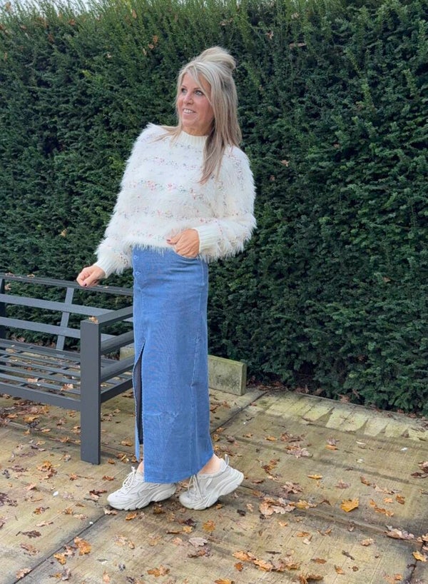 Rok jeansblauw velours Freya