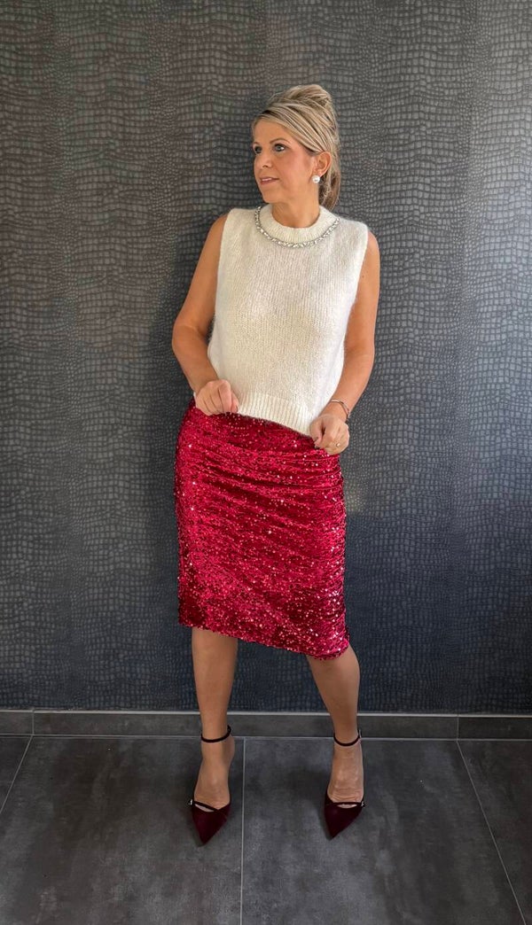rok wijnrood met pailletjes