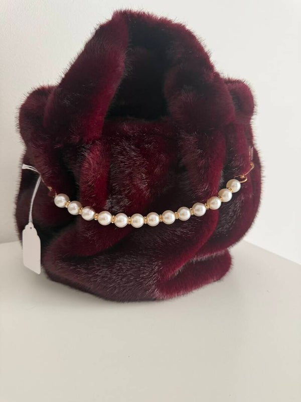 Handtas met parels burgundi