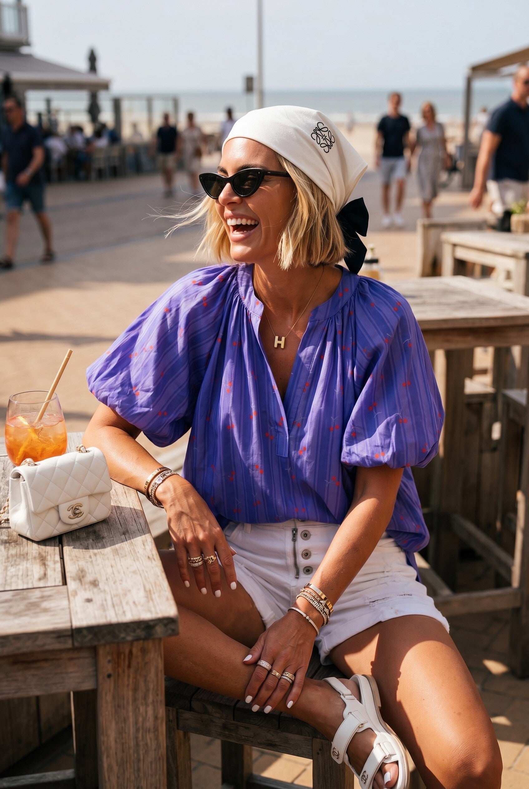 Blouse paars met kersjes