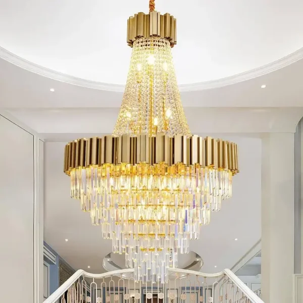 54 in. H 21-Light Luxury Gold K9 Crystal Staircase Chandelier, Modern Chandelier for High Ceiling, Living Room, Entryway