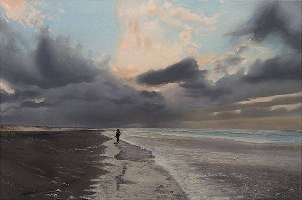 Wandelaars op weg naar licht en donker