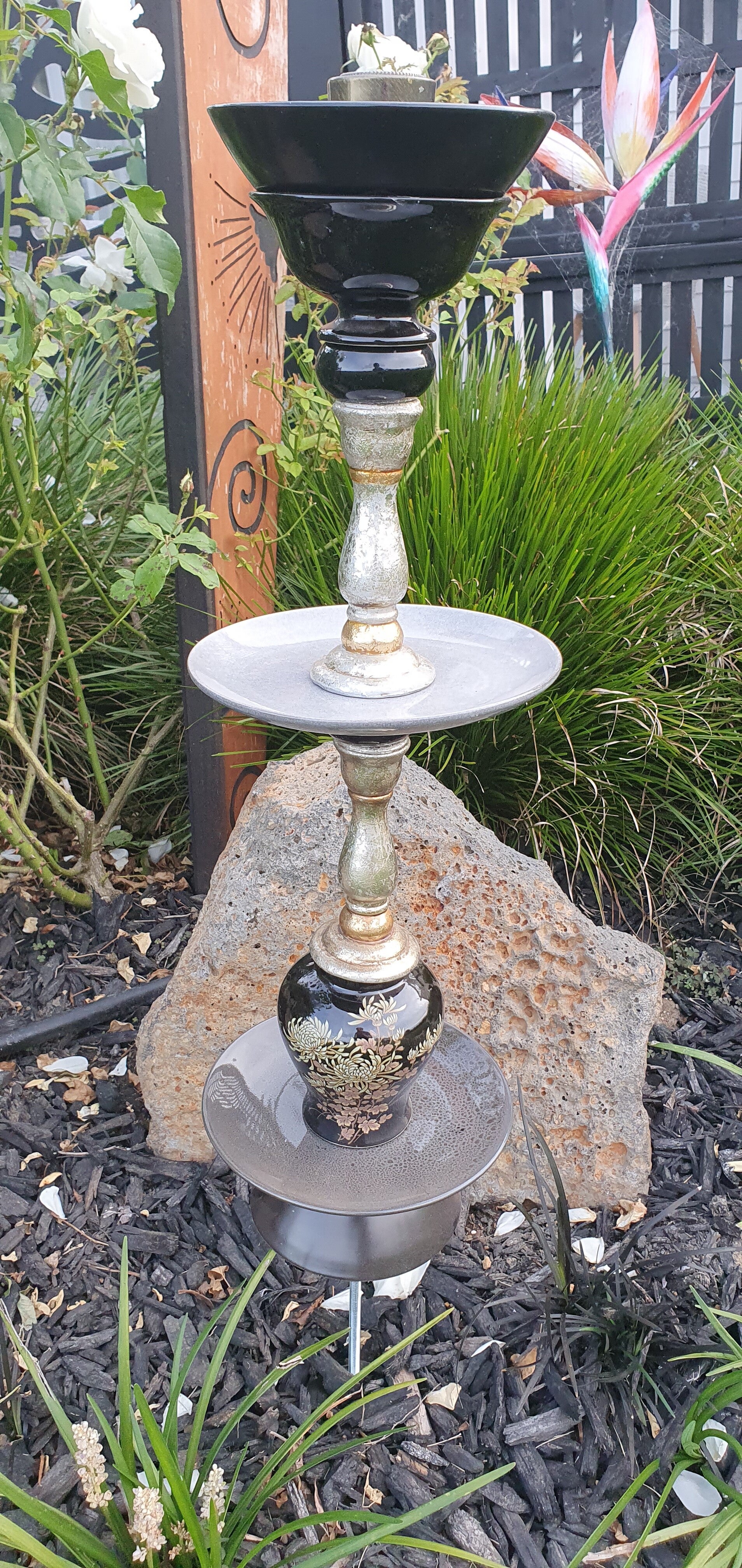 Garden Bird Feeders / Totems - Black & Gold