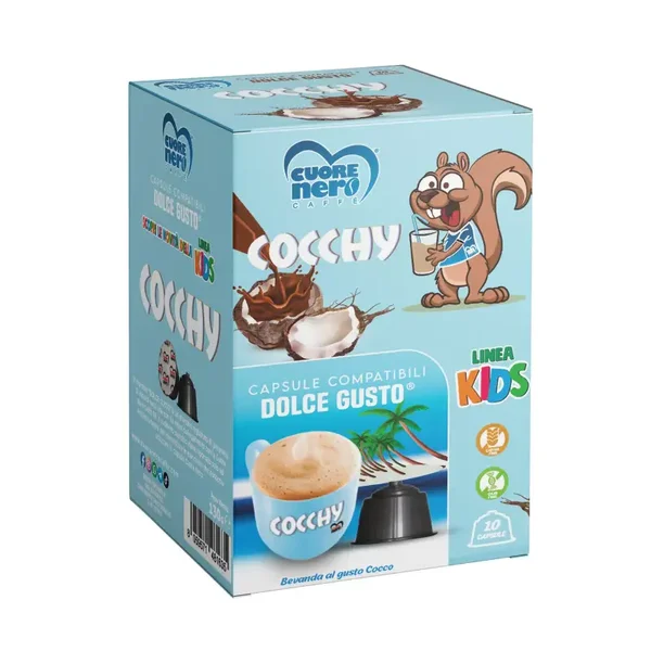 Cuore Nero Capsule Compatibili DOLCE GUSTO Cocchy al gusto Cocco 10pz – Linea Kids