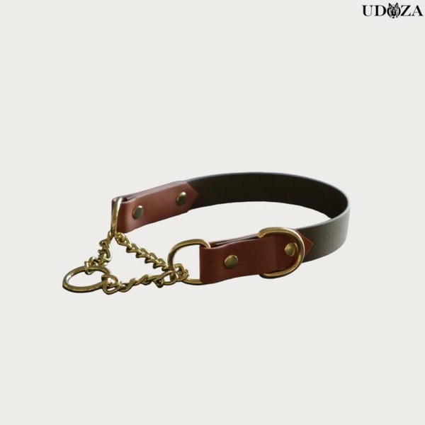 Biothane halsband met ketting militair groen/licht bruin - 25 mm