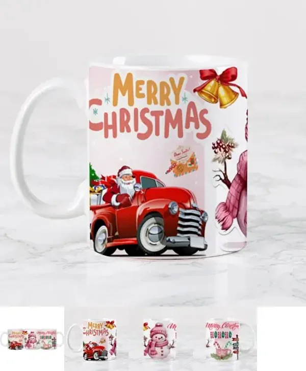 Mug de Noël Santa and snowman céramique blanc