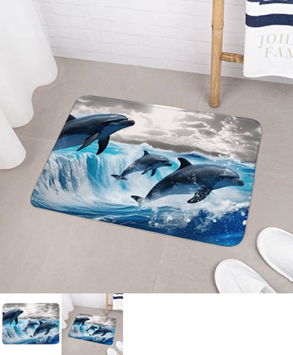 Tapis de Bain Personnalisé Dauphin Bleu