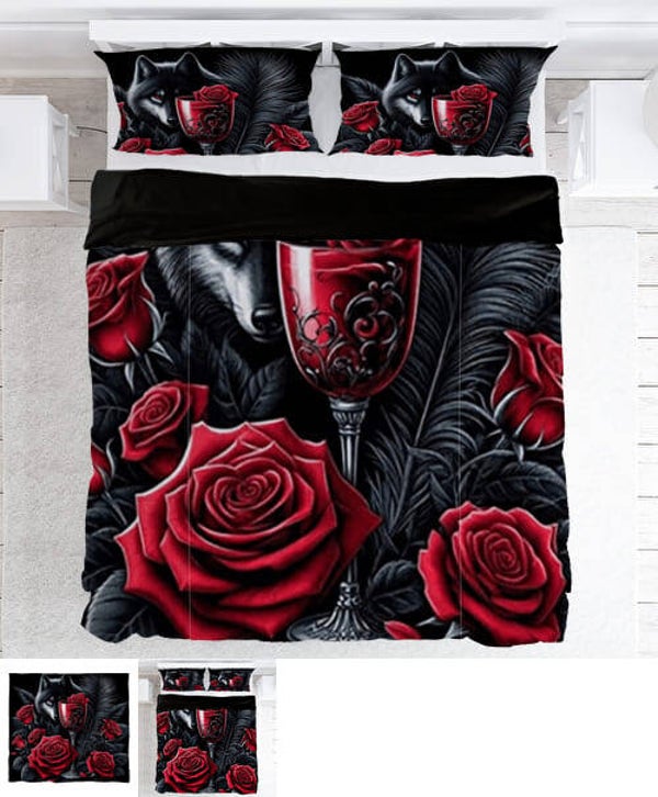 Housse de Couette 220 x 200 cm Coeur Rose Rouge Parure de Lit Motif 3D Sets De Housse Couette avec 2 Taies d'oreiller 70x50 cm.