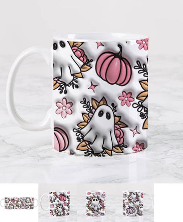 Mug Personnalisé avec motif citrouilles d'Halloween et fantômes