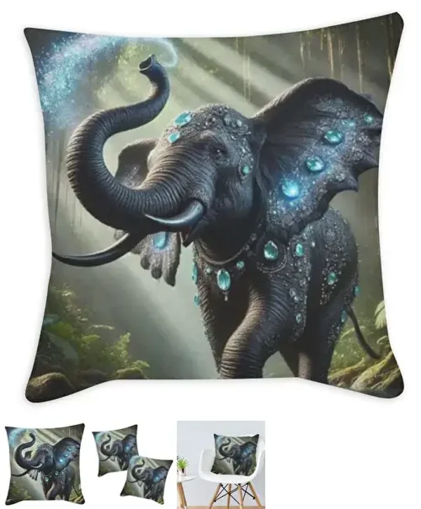 Coussin imprimé éléphant tissu vert / 35x35 cm / 45x45 cm / 55x55 cm