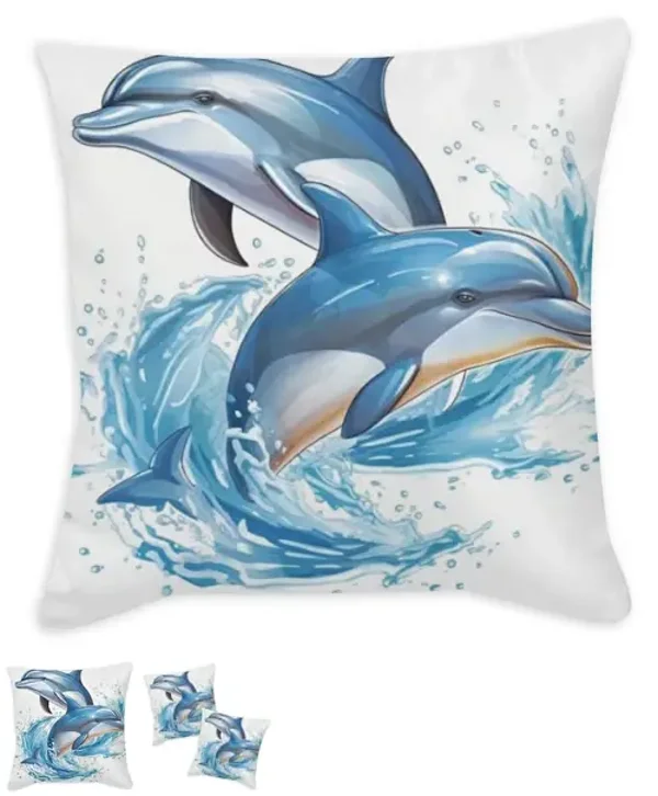 Coussin décorative dauphin tissu blanc / 35x35 cm / 45x45 cm / 55x55 cm