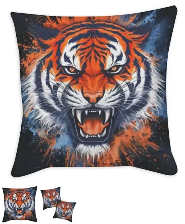 Coussin imprime tête de tigre tissu noir / 35x35 cm / 45x45 cm / 55x55 cm