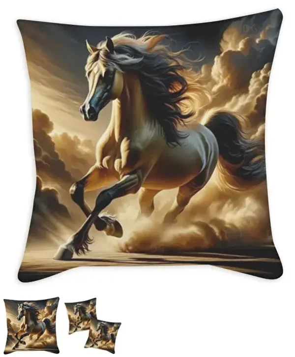 Coussin Imprimé Cheval marron tissu doré / 35x35 cm / 45x45 cm / 55x55 cm