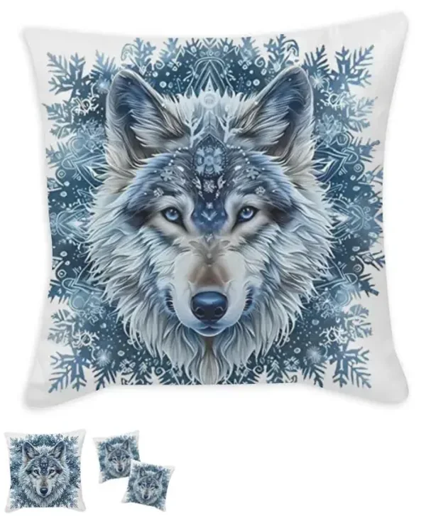 Coussin Loup Sauvage tissu blanc / 35x35 cm / 45x45 cm / 55x55 cm