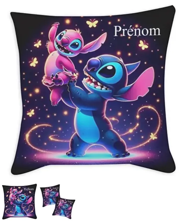 Coussin stitch personnalisé prénom tissu noir / 35x35 cm / 45x45 cm / 55x55 cm