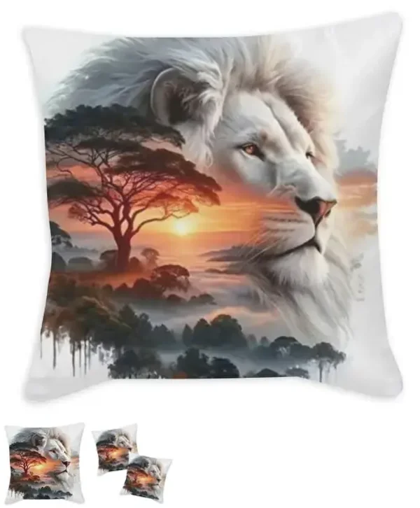 Coussin décoratif tête de lion tissu blanc / 35x35 cm / 45x45 cm / 55x55 cm