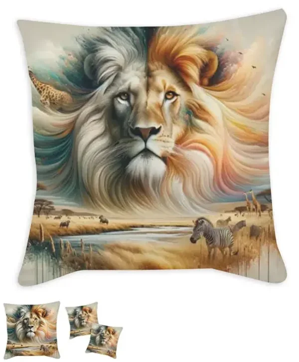 Coussin animal lion tissu marron  / 35x35 cm / 45x45 cm / 55x55 cm