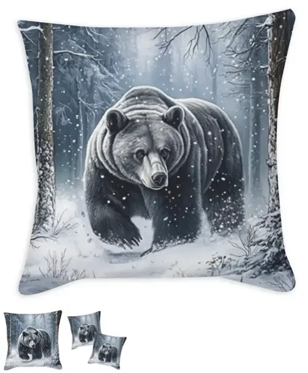 Coussin imprimé ours polaire tissu bleu / 35x35 cm / 45x45 cm / 55x55 cm