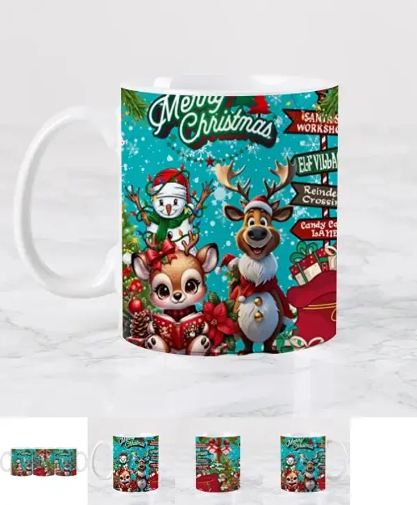 Mug de Noël au motif de Cerf céramique blanc