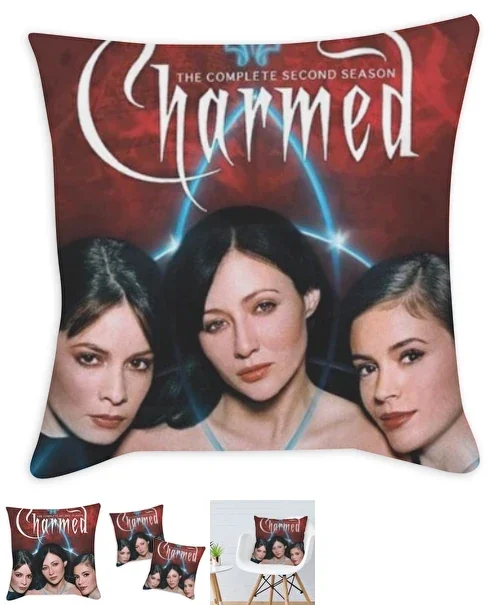 Coussins Décoratifs Charmed Trois Sorcières Lueur Bleue Magie Saison Tw Imprimé, Lavable en Machine - Idéal pour Canapé et Lit | Cadeau Toutes Saisons, Décoration Saisonnière,Motif Fantaisiste,Design Mystique,Tissu Doux,Housse de Coussin Décoratif