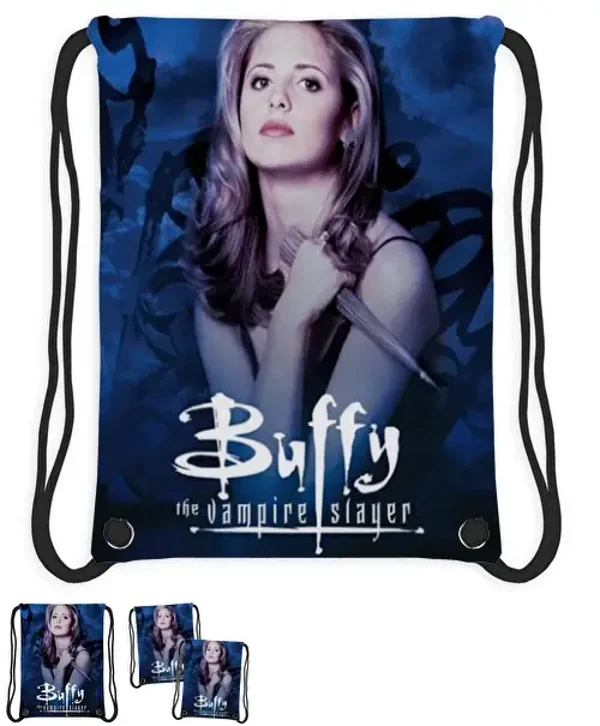 Vampire Slayer - Sac à dos inspiré de Buffy the Vampire Slayer, fermeture à cordon, sac de sport pour Halloween, lavable en machine, cadeau graphique pour fans de la série TV, accessoire de voyage et cosplay, construction softshell, merchandising