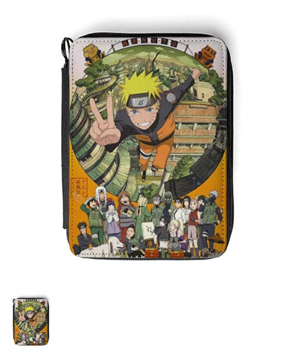 Naruto Trousse Scolaire Trousse Double Compartiment avec Fournitures Scolaires Stylo Crayons de Couleur Idée Cadeau Anime Manga Enfant Ado